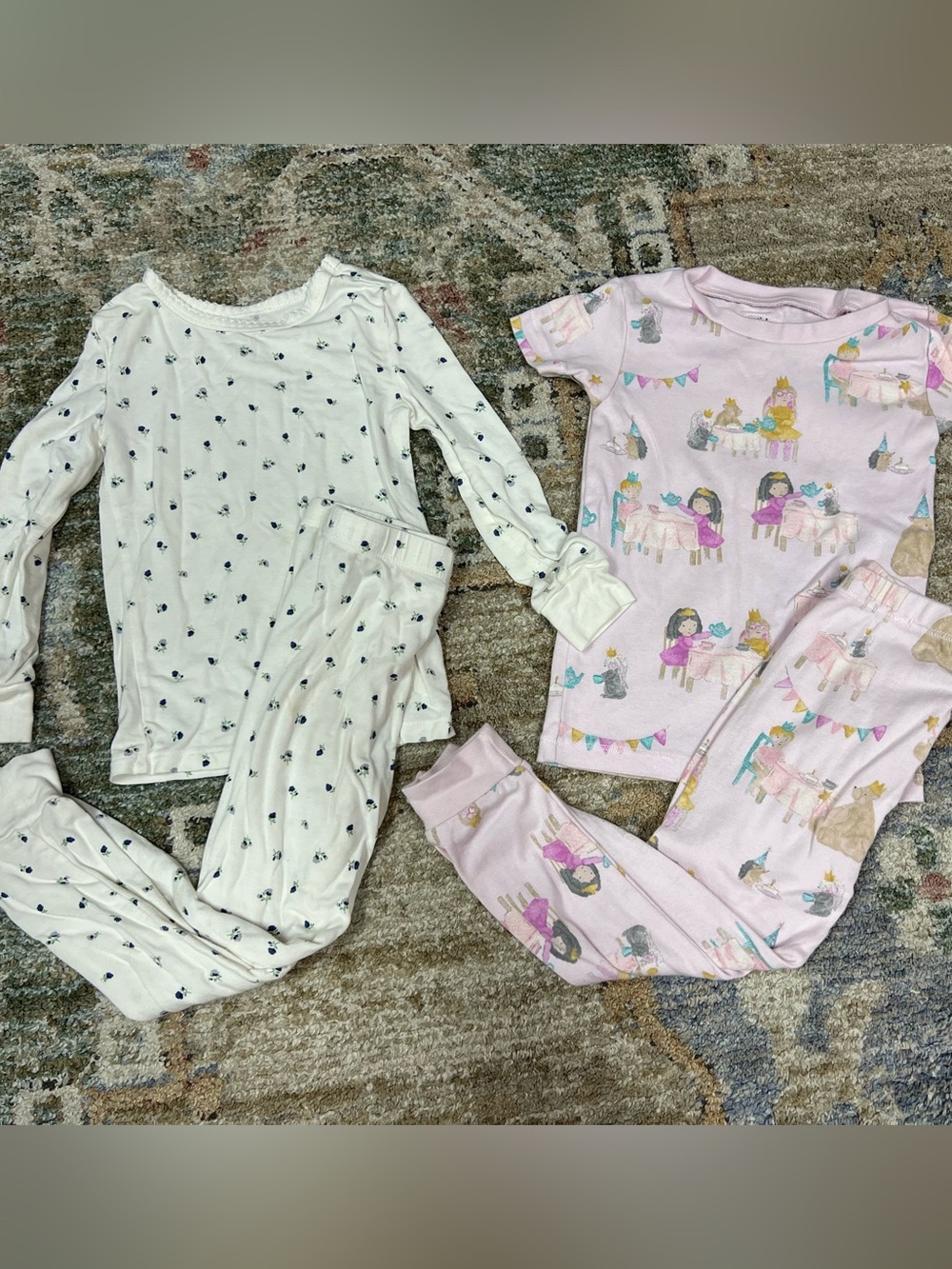 Girls Pajama Sets– Pink Princess Tea Party & White Floral Dot